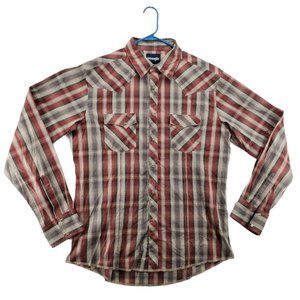Wrangler Shirt Men's Long Sleeve Pearl Snap Up Plaid Spread Collar Brown XL